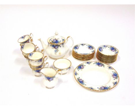 A ROYAL ALBERT 'MOONLIGHT ROSE' TEA SERVICE  comprising teapot, sugar bowl, milk jug, serving plate, and nine tea cups, sauce