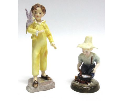 A ROYAL DOULTON FIGURE HN2128 'RIVER BOY'  and a Royal Worcester Doughty figure 'Parakeet'