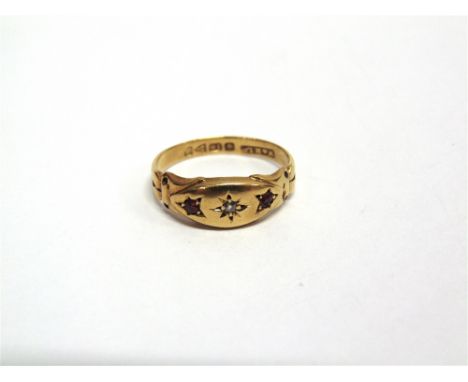 A RUBY AND ROSE DIAMOND SET 18 CARAT GOLD RING  Chester 1918, finger size N, 2.7g gross, cased.