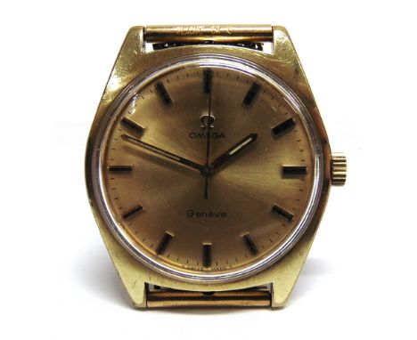 OMEGA, GENEVE, A GENTLEMAN'S MECHANICAL WRIST WATCH  the circular gilt dial with black gilt batons, luminous gilt hands and g