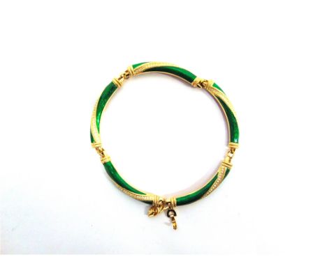 CHRISTIAN DIOR a paste and enamel collar, stamped mark to catch, composed of five slightly curved green batons with a line co