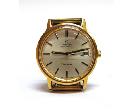 OMEGA, GENEVE, A GENTLEMAN'S AUTOMATIC WRIST WATCH the round white dial with gilt black batons and hands, sweep seconds hand,