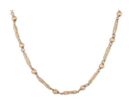 A 9CT YELLOW GOLD FANCY LINK NECK CHAIN, with beaded spacers, ca 19" long, 12.7 g.