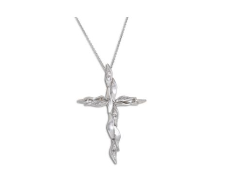 A DIAMOND SET CROSS, mounted in 18ct white gold on a white gold trace chain, 6.2 g.