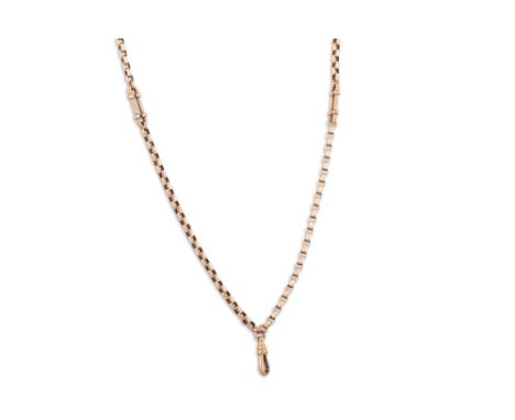 A VINTAGE 9CT ROSE GOLD BELCHER LINK NECK CHAIN, with two trombone link spacers, 29" long &amp; 18.3 g.