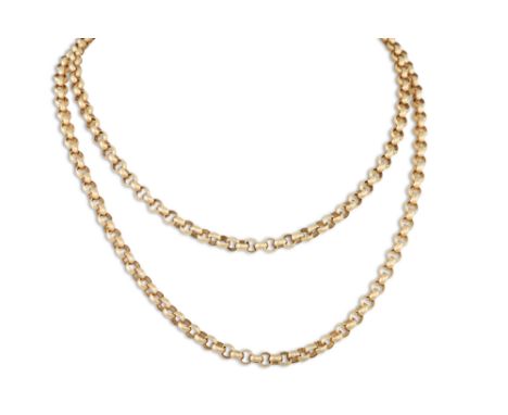 A 9CT YELLOW GOLD BELCHER LINK NECK CHAIN, 29" long, 30 g.