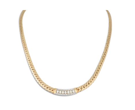 A DIAMOND NECKLACE, the central pendant, set with yellow and white diamonds, to a 14ct yellow gold curb link back chain. Esti