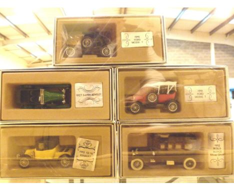 Five Corgi Classics Vintage Cars, C863 1915 Model T Ford (black), C862 1910 Renault, C861 1927 Bentley, C860 1912 Rolls Royce