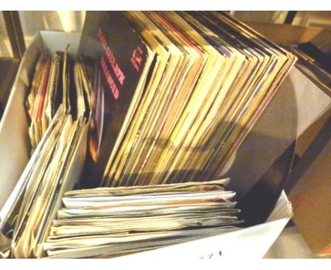 Box of LP and single records including Beatles, Stones and The Who