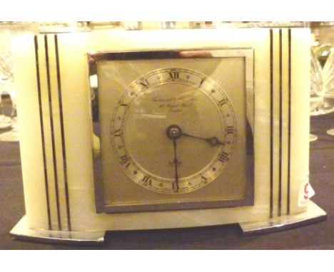 Elliott marble cased mantel clock retailed by Garrards, ICI 40 years service inscription to verso for 1957