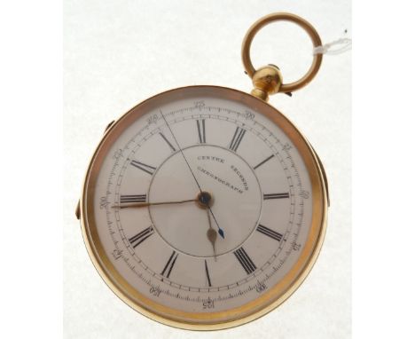 18CT GOLD CASED OPEN FACE CENTRE SECONDS CHRONOGRAPH, key wind movement, roman dial, Chester 1900, case 5.5cm diameter