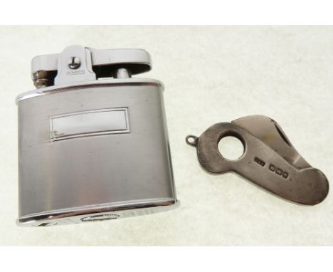 SILVER CIGAR CUTTER, by JOHN YEOMANS COWLISHAW, Sheffield 1904 AND A RONSON POCKET CIGARETTE LIGHTER (2)
