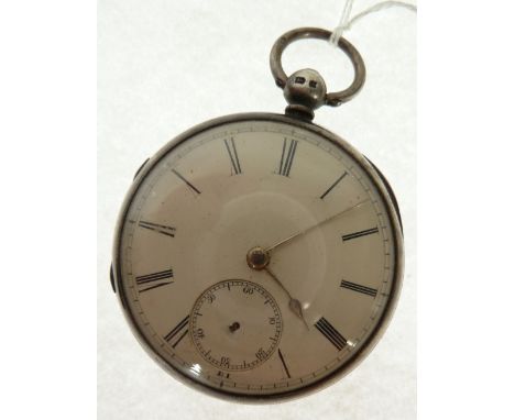 VICTORIAN SILVER OPEN FACED POCKET WATCH, with keywind movement, white Roman dial with subsidiary seconds dial (lacks hand) i