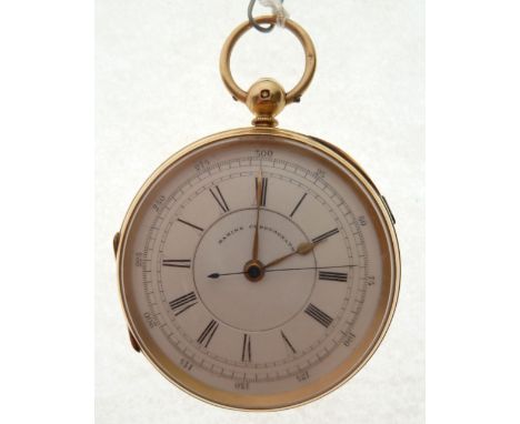 18CT GOLD CASED OPEN FACE MARINE CHRONOGRAPH, key wind movement, roman dial, Chester 1877, case 5.5cm diameter