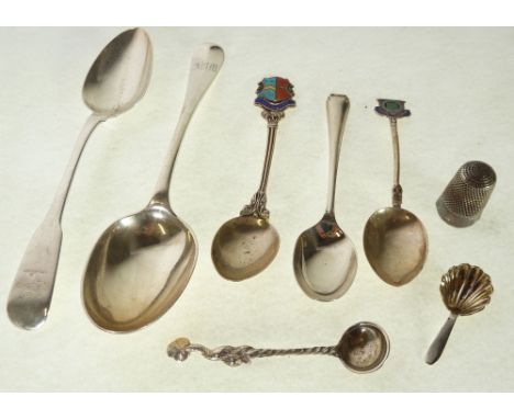 SILVER FIDDLE HANDLE TEASPOON, Dublin 1825, SILVER RAT TAIL TEASPOON, Sheffield 1910, SILVER CHRISTENING SPOON, TWO ENAMELLED