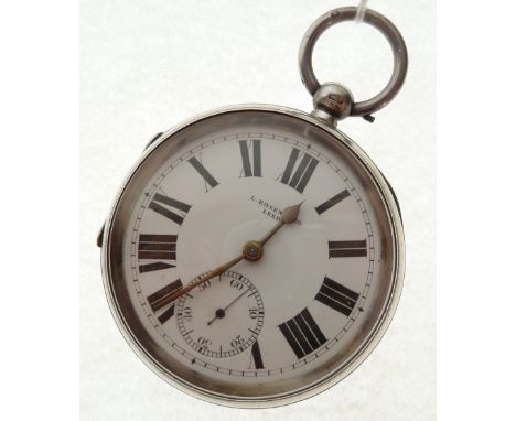EDWARDIAN SILVER OPEN FACED POCKET WATCH, with keywind movement, white Roman dial with subsidiary seconds dial, inscribed L. 
