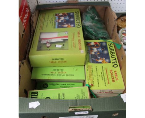 A box containing a good selection of Subbuteo, table soccer figures