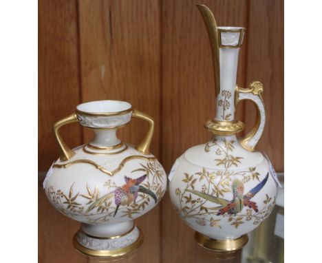 A Royal Worcester bone china two handle vase, pattern number 1089, hand painted and gilded, 11cm high, together a Royal Worce