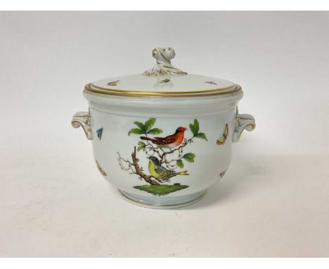 Herend porcelain Rothschild pattern ice bucket decorated with birds and insects, 18cm high