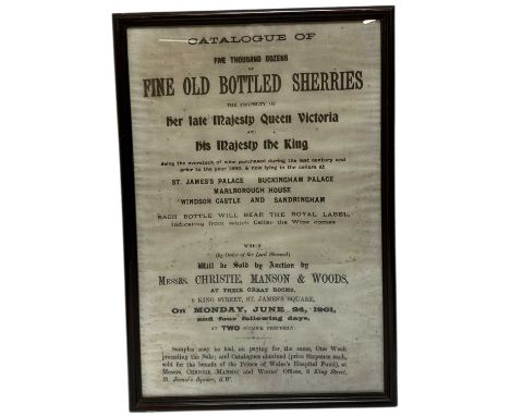 Framed print after an Edwardian poster advertising a 'Catalogue of Five Thousand Dozens of Fine Old Bottled Sherries. The Pro