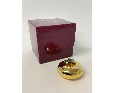 Asprey of London 24ct gold plated paperweight surmounted by a gem-set frog, in original box