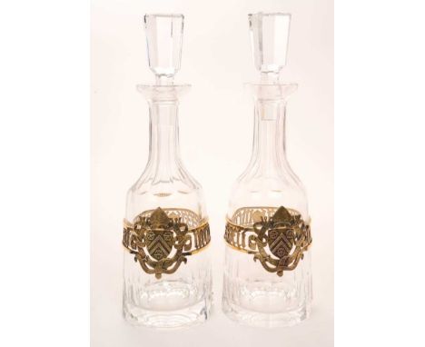 Pair good quality silver gilt mounted 'Winchester College' Waterford Crystal decanters and stoppers - limited edition 66/600 