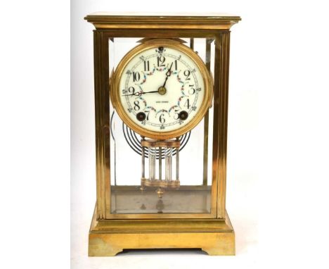 Late 19th century four-glass mantel clock by Seth Thomas with floral painted dial, cylinder movement striking on gong, simula