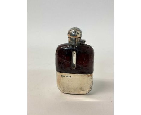Edwardian silver mounted glass and brown crocodile leather hip flask of small proportions, Sheffield 1909 (James Dixon &amp; 