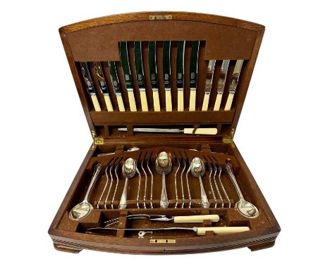 1930s/40s canteen of silver plated Dubarry pattern cutlery, six place setting, in fitted walnut veneered caseThey are in good