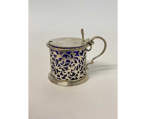 Victorian silver mustard pot, with pierced scrollwork decoration, London 1872 (George Fox)