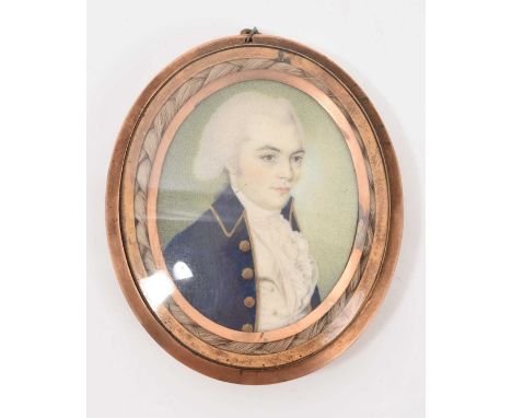 English School, late 18th century portrait miniature on ivory depicting a naval officer, oval 5 x 4cm, with woven hair border