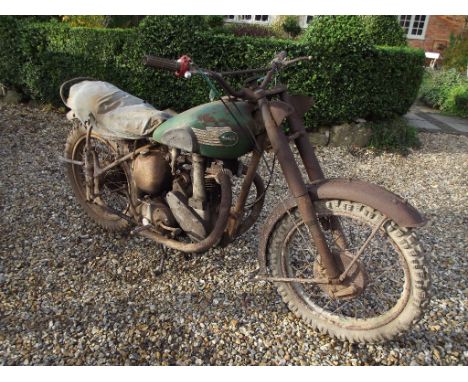 A circa 1938 BSA M22 Sports 500cc scrambler restoration project, engine number JM22 174, green. This M22 has been converted t