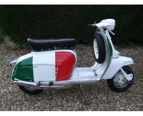 A 1966 Lambretta 150L Special, registration number DRS 205D, white. This Lambretta has been owned for the last five years by 