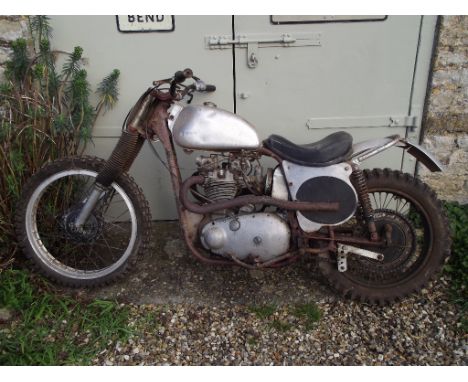 A TriBSA 500cc twin shock scrambler restoration project. This big thumper is constructed from a BSA A7/10 frame mated to a Tr