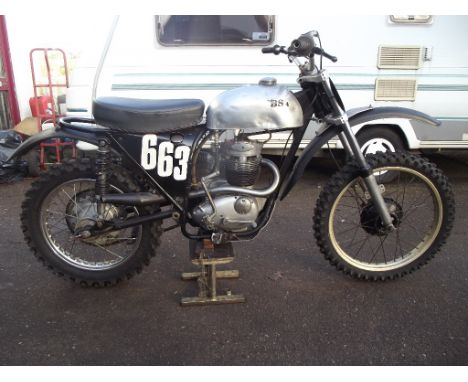 A pre 65 BSA B40 twin shock scrambler. This pre 65 scrambler has been modified and well maintained by the garage proprietor v