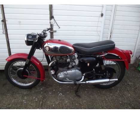 A 1958 BSA A10 Road Rocket, registration number BSJ 129, frame number FA75589, engine number CA10R55220, red. Introduced in 1