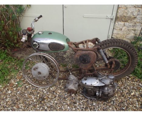 A circa 1957 BSA A7 restoration project, frame number A7 4118, green. This A7 project consists of a frame, petrol tank, wheel