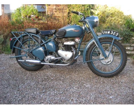 A 1947 Triumph TRW 500 Mk I, registration number UAM 323, frame number 6065NA, engine number TRW6181E2806, blue. Triumph's 50