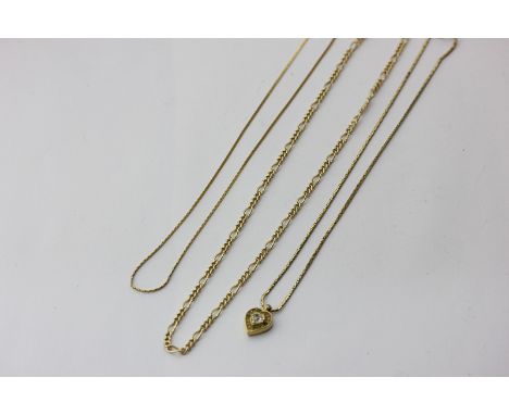 A 9ct gold neck chain 14.5g and two gilt neck chains