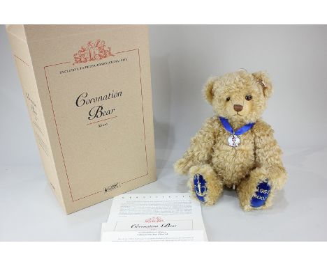 A Steiff blond mohair Coronation teddy bear, to celebrate 50th anniversary of HM Queen Elizabeth II, produced for Peter Jones