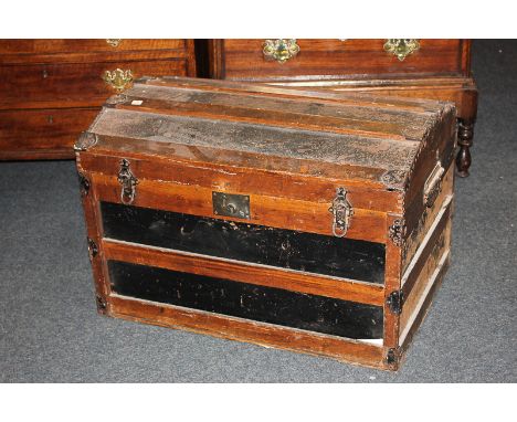 A seaman's metal mounted trunk with slatted domed top, by repute from HMS Nelson, 78cm