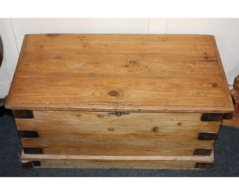 A small pine trunk with metal corner mounts, 76cm