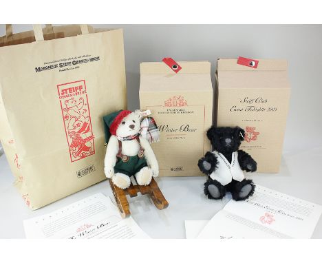 A Steiff white mohair teddy bear, The Winter Bear, limited edition 484/4000, 21cm tall, together with the Steiff Club Event t