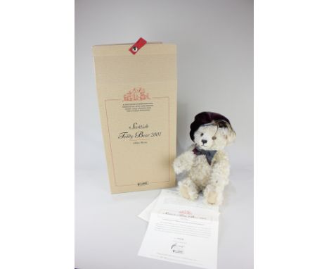 A Steiff white mohair Scottish Teddy Bear 2001, limited edition 226/3000, with original certificate and box, 32cm tall