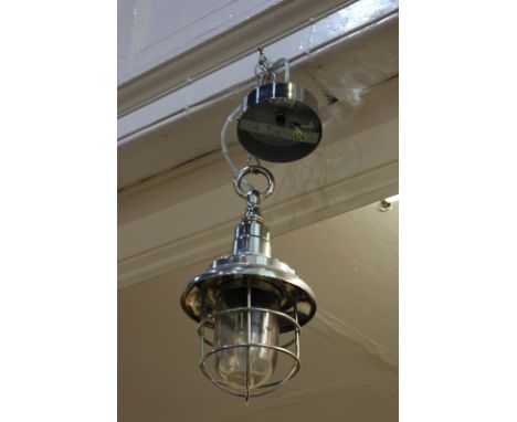 A modern silvered metal fisherman's pendant light fitting, 72cm total length, (a/f) must be tested by electrician before use