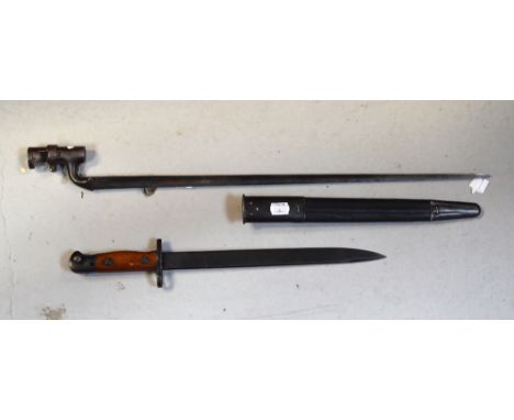 A c1860 British Pattern 1853 Enfield socket bayonet used by the Indian Army and a WWII bayonet, marked N.W.R. to blade (2).