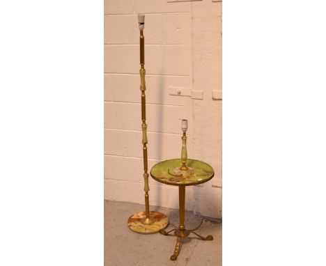 A faux onyx and metal tripod table, an onyx and gilt standard lamp and an onyx and gilt metal table lamp (3).