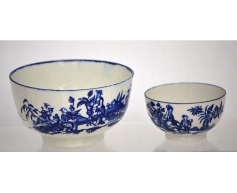 A late 18th century Worcester blue and white 'Mother and Child' pattern bowl, diameter 11.5cm and a similarly decorated early