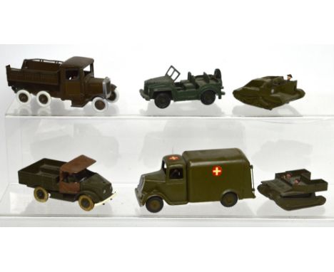 W Britain; a boxed 'Beetle Lorry', no1877, a boxed 'Army Ambulance', no1512 and other W Britain unboxed diecast metal vehicle