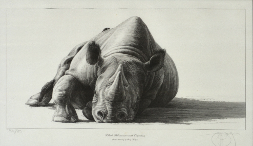 Gary Hodges (b 1954); a signed limited edition print 'Black Rhinoceros ...